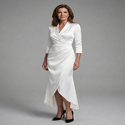 Flowing Midi Dress with Long Sleeves and Figure Skimming Cut for Warm Weather