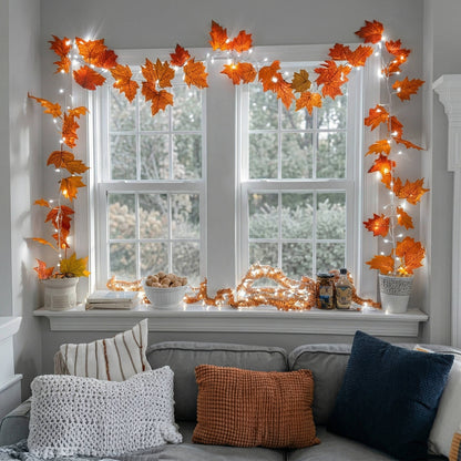 Lighted Ornament Garland with Warm Glow and Reflective Ornaments, Flexible Wire Design