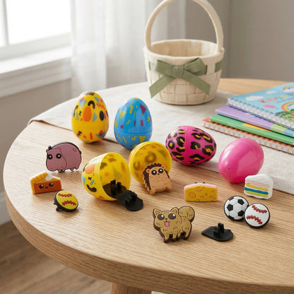 Pre Filled Easter Eggs with Pencil Charms, 24-Pack Hunt Fillers