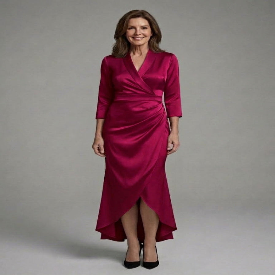 Flowing Midi Dress with Long Sleeves and Figure Skimming Cut for Warm Weather