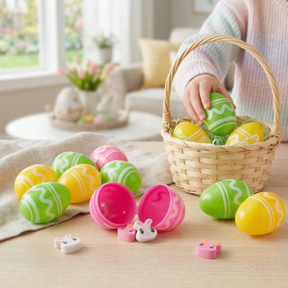 Easter Eggs with Rubber Erasers and Snap Closure, 48 Piece Set for Kids