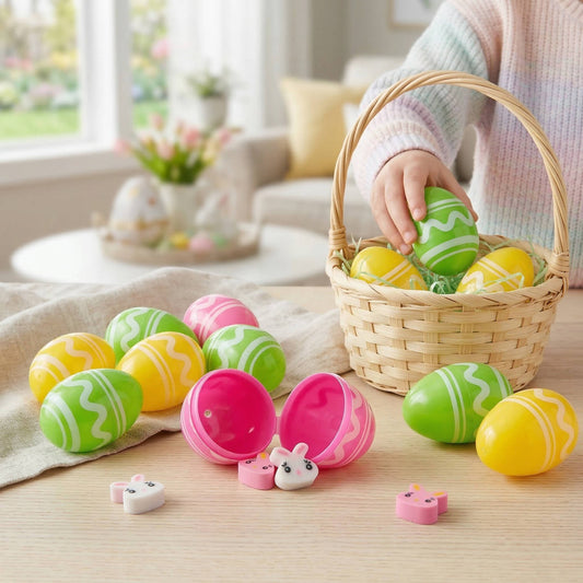 Easter Eggs with Rubber Erasers and Snap Closure, 48 Piece Set for Kids