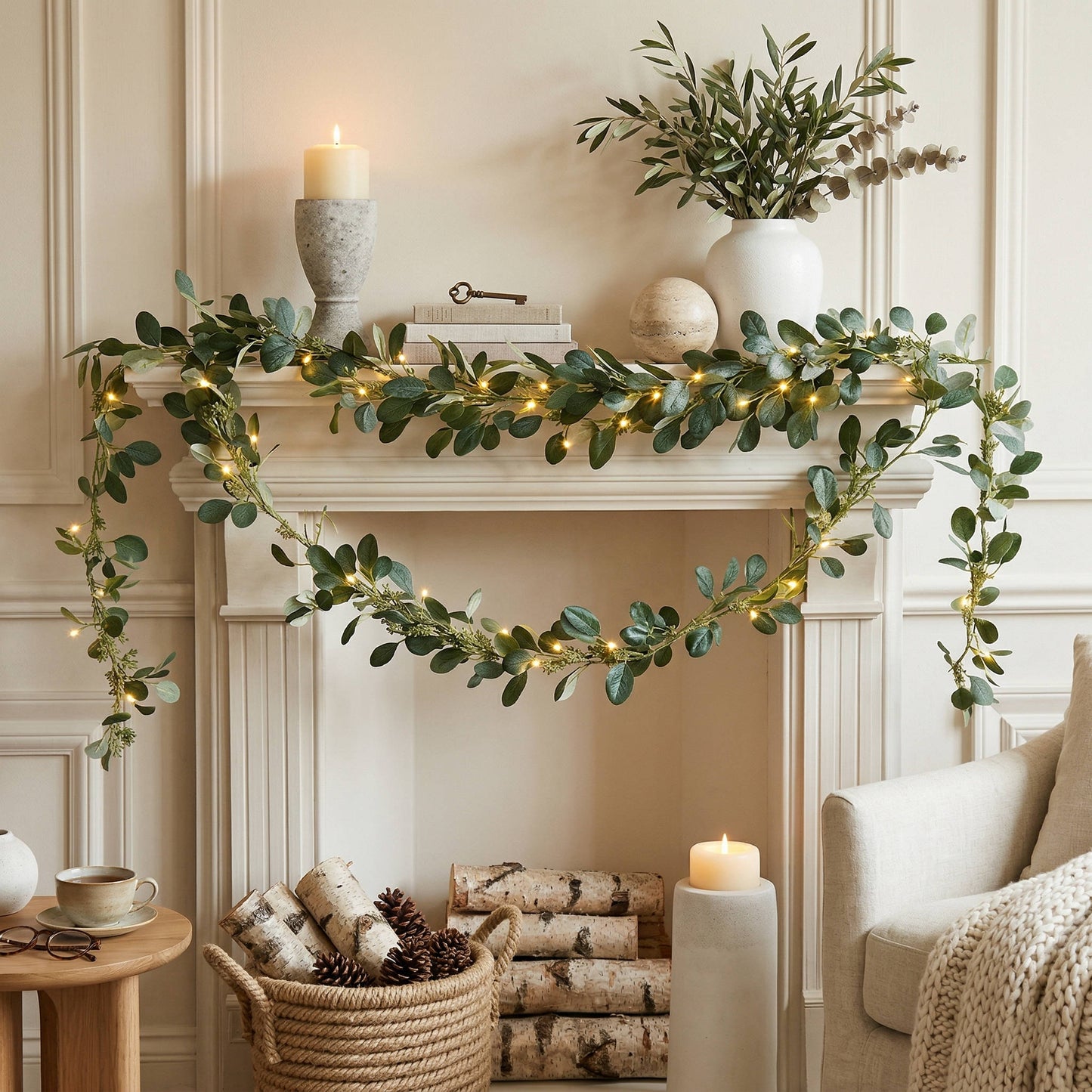 Artificial Olive Garland with Warm White LED Lights and Bendable Wire