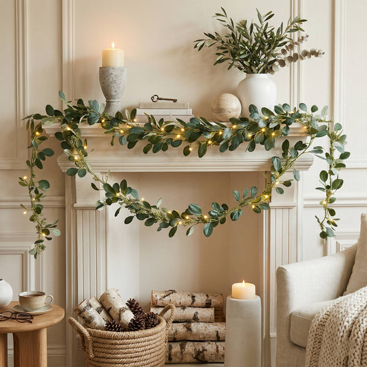 Artificial Olive Garland with Warm White LED Lights and Bendable Wire