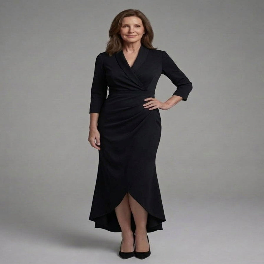 Flowing Midi Dress with Long Sleeves and Figure Skimming Cut for Warm Weather
