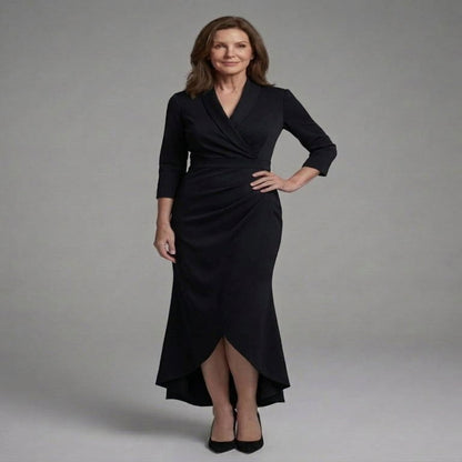 Flowing Midi Dress with Long Sleeves and Figure Skimming Cut for Warm Weather