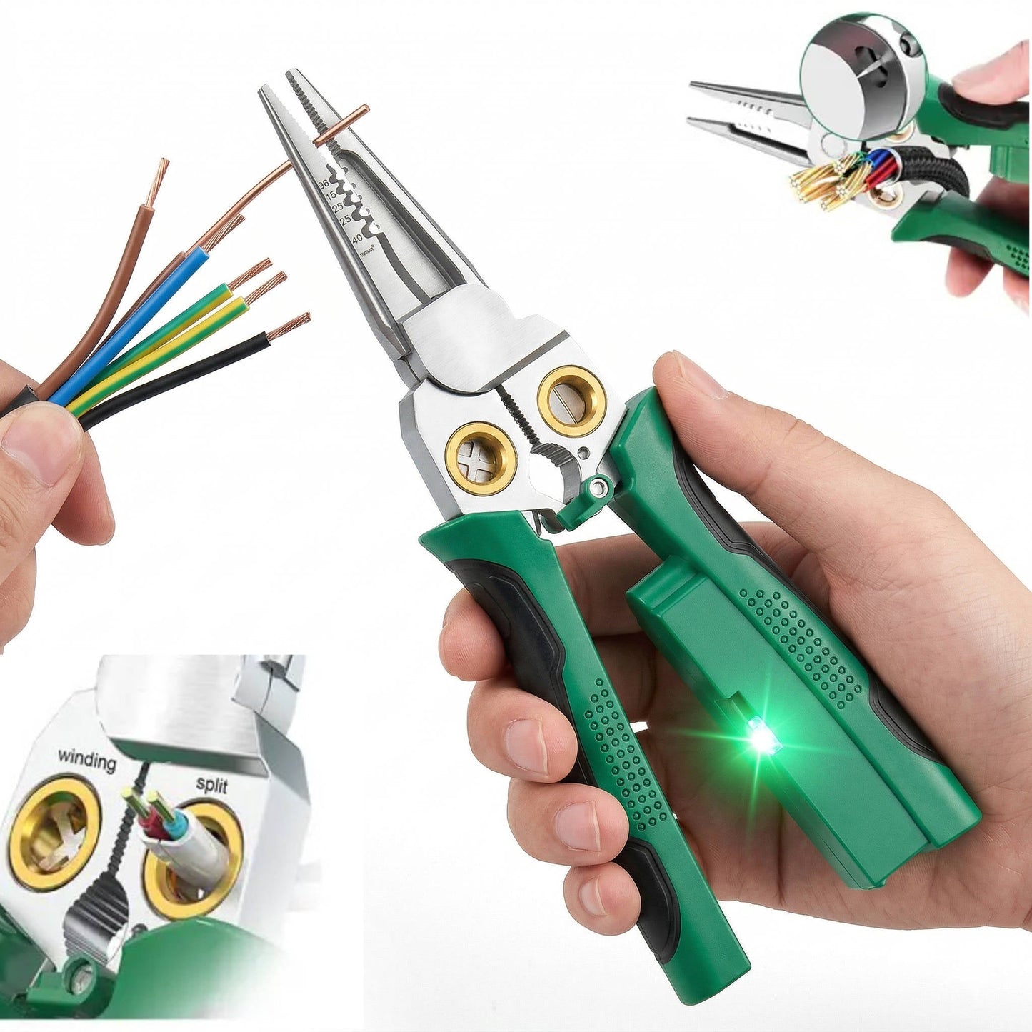Multifunctional Wire Stripper with Voltage Tester and LED Alarm, Cable Cutter and Crimper