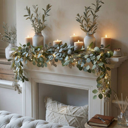 Artificial Olive Garland with Warm White LED Lights and Bendable Wire