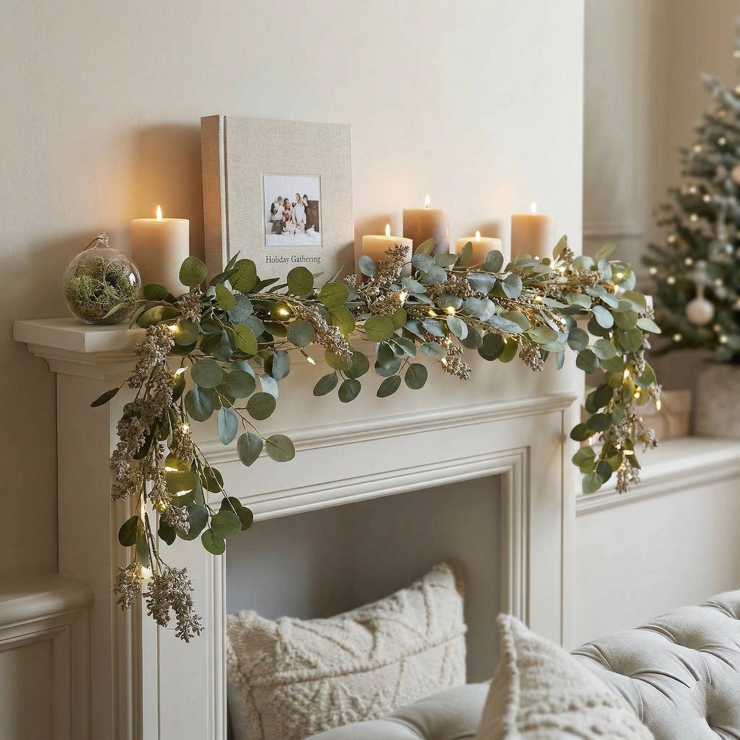 Artificial Olive Garland with Warm White LED Lights and Bendable Wire