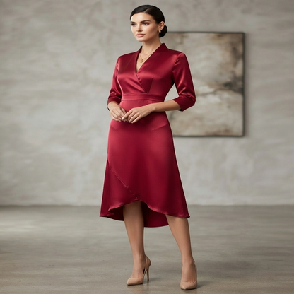 Flowing Midi Dress with Long Sleeves and Figure Skimming Cut for Warm Weather