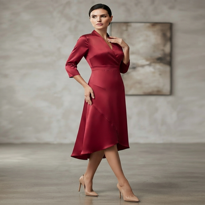 Flowing Midi Dress with Long Sleeves and Figure Skimming Cut for Warm Weather