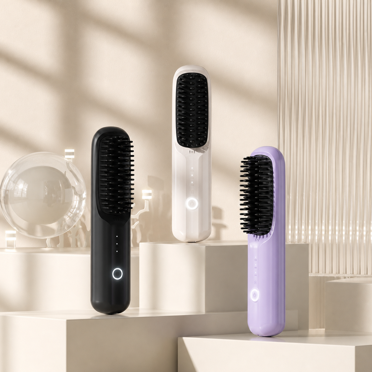 Portable Hair Straightener Brush with Ceramic Teeth and Negative Ion Technology, 30 Minute Runtime