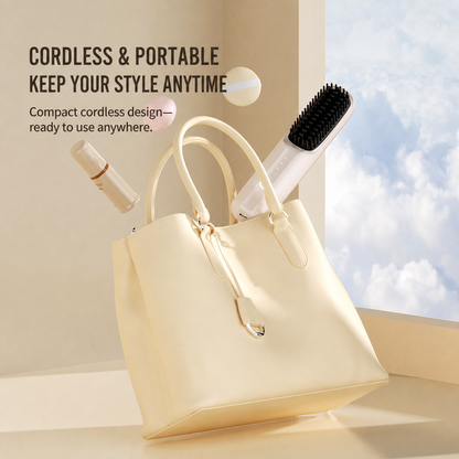 Portable Hair Straightener Brush with Ceramic Teeth and Negative Ion Technology, 30 Minute Runtime