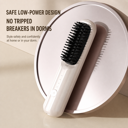 Portable Hair Straightener Brush with Ceramic Teeth and Negative Ion Technology, 30 Minute Runtime