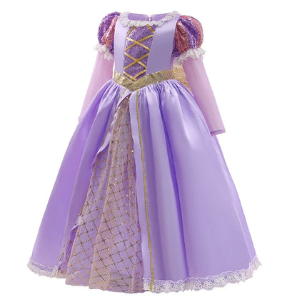 Girls Ball Gown Dress with Puff Sleeves and Applique Details, Mid Calf Length