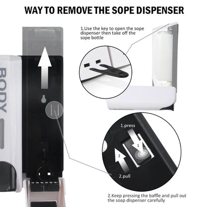 Wall Mounted Shower Dispenser with Triple Pump Chambers and Transparent Viewing