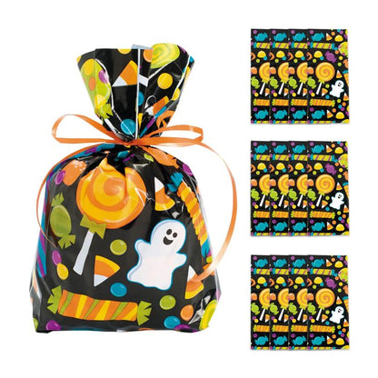Cellophane Gift Bags with Ghost Print Pack of 12 for Halloween Treat Tables and Class Parties