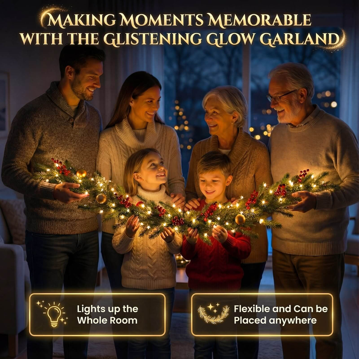 Lit Ornament Garland of 4.9 Feet for Indoor Shelves in Fall Maple, Red Berry, Lemon, Lavender or Cool Maple