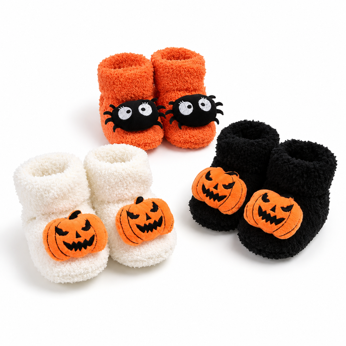 Ankle High Halloween Slippers with Pumpkin and Spider Print for Children