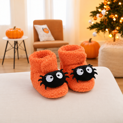 Ankle High Halloween Slippers with Pumpkin and Spider Print for Children