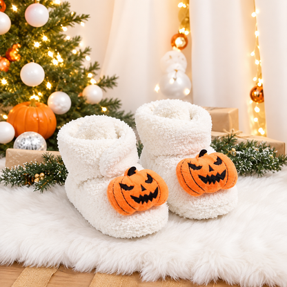 Ankle High Halloween Slippers with Pumpkin and Spider Print for Children