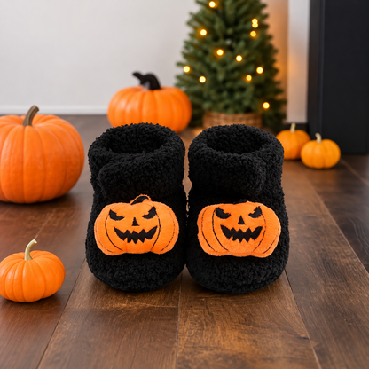 Ankle High Halloween Slippers with Pumpkin and Spider Print for Children
