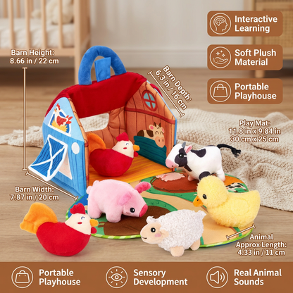 Foldable Farm Playhouse with Plush Animals and Interactive Sounds