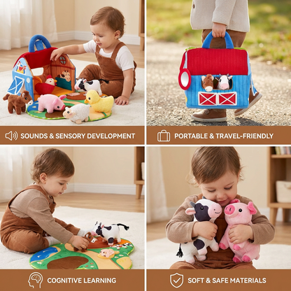 Foldable Farm Playhouse with Plush Animals and Interactive Sounds