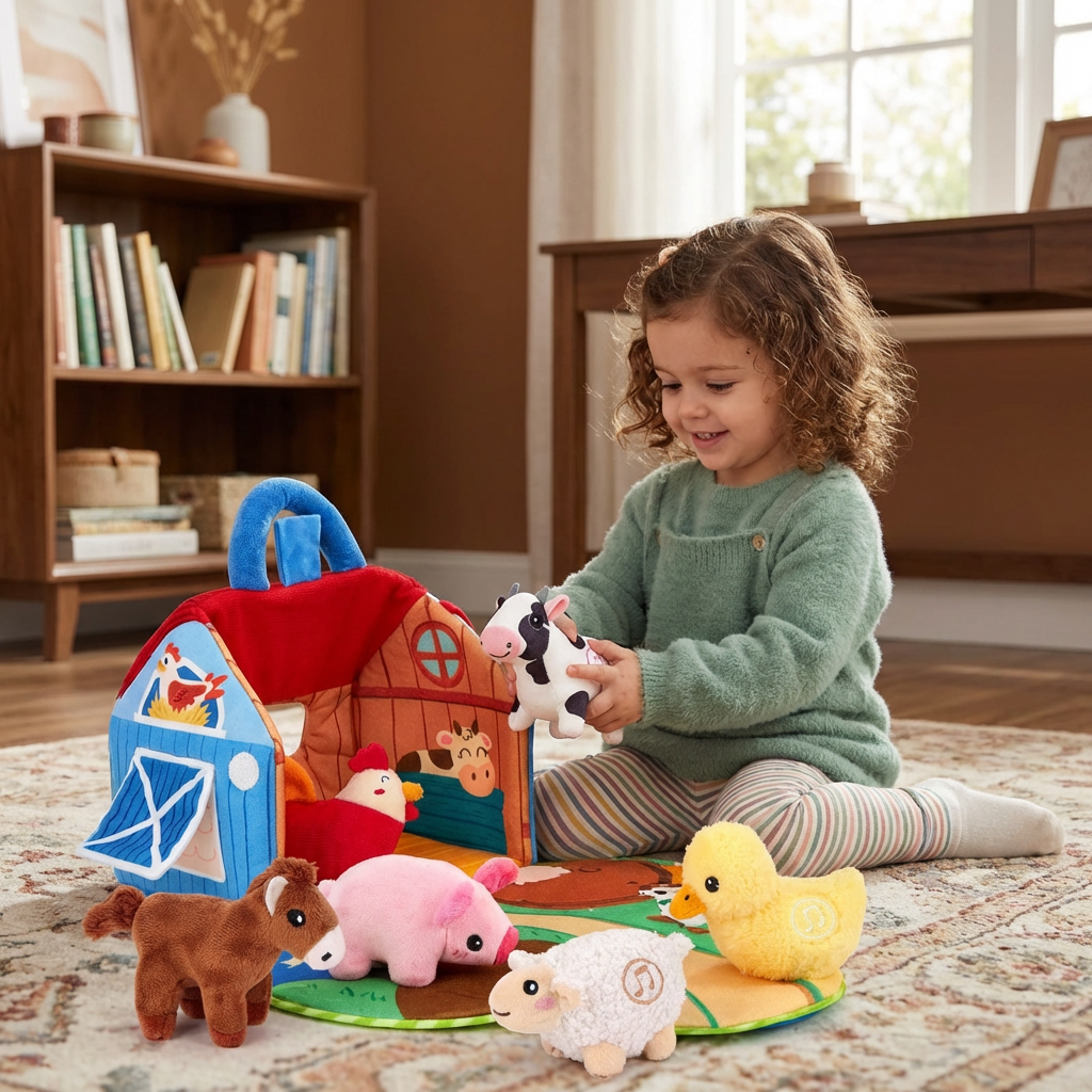 Foldable Farm Playhouse with Plush Animals and Interactive Sounds