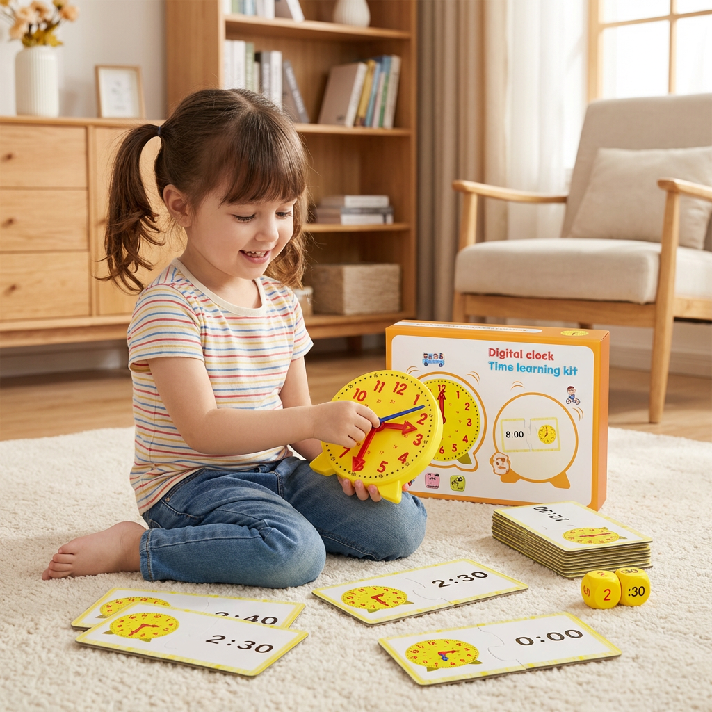 Learning Clock Game with Movable Hands, Time Cards and Dice for Matching Times at Home or in Class