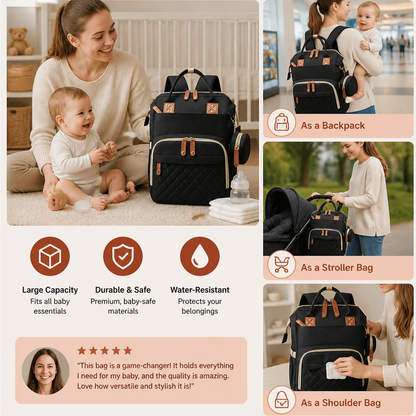 3 in 1 Diaper Backpack with Built In Foldable Baby Bed and Changing Area