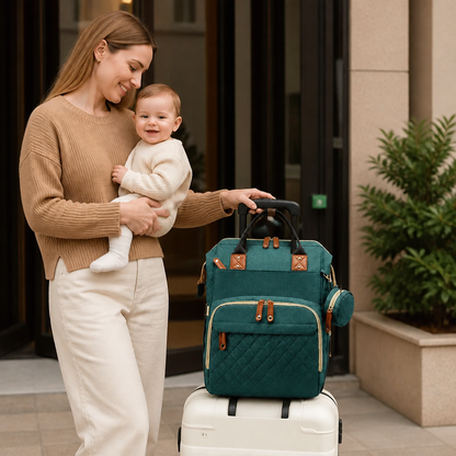 3 in 1 Diaper Backpack with Built In Foldable Baby Bed and Changing Area