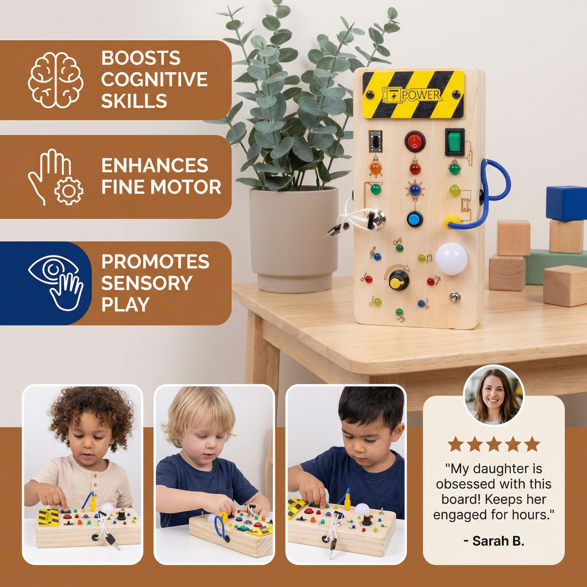 Wooden Sensory Switch Board with Lights for Kids