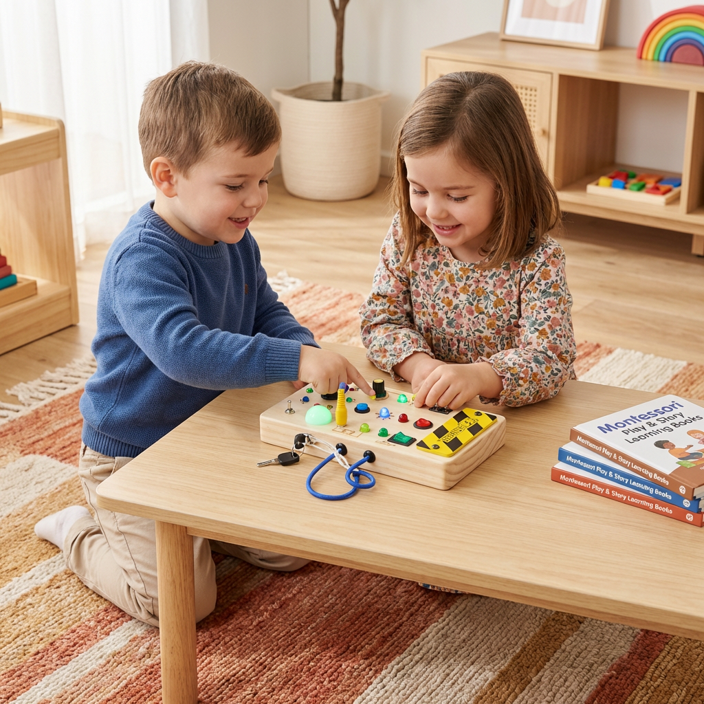 Wooden Sensory Switch Board with Lights for Kids