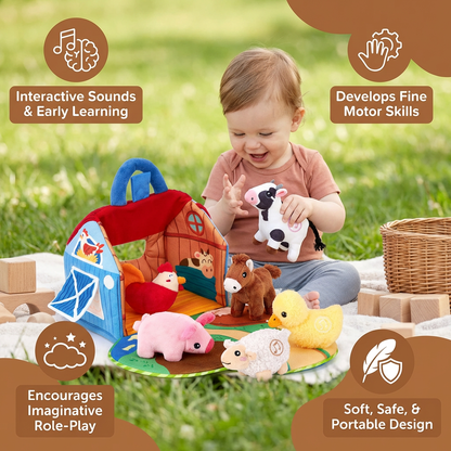 Foldable Farm Playhouse with Plush Animals and Interactive Sounds
