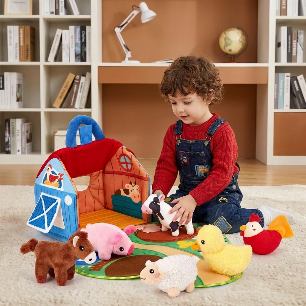 Foldable Farm Playhouse with Plush Animals and Interactive Sounds