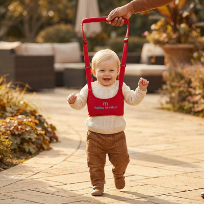 Adjustable Baby Walking Harness with an Adult Held Strap in Light Blue, Navy Blue, Bright Red, Pink or Yellow