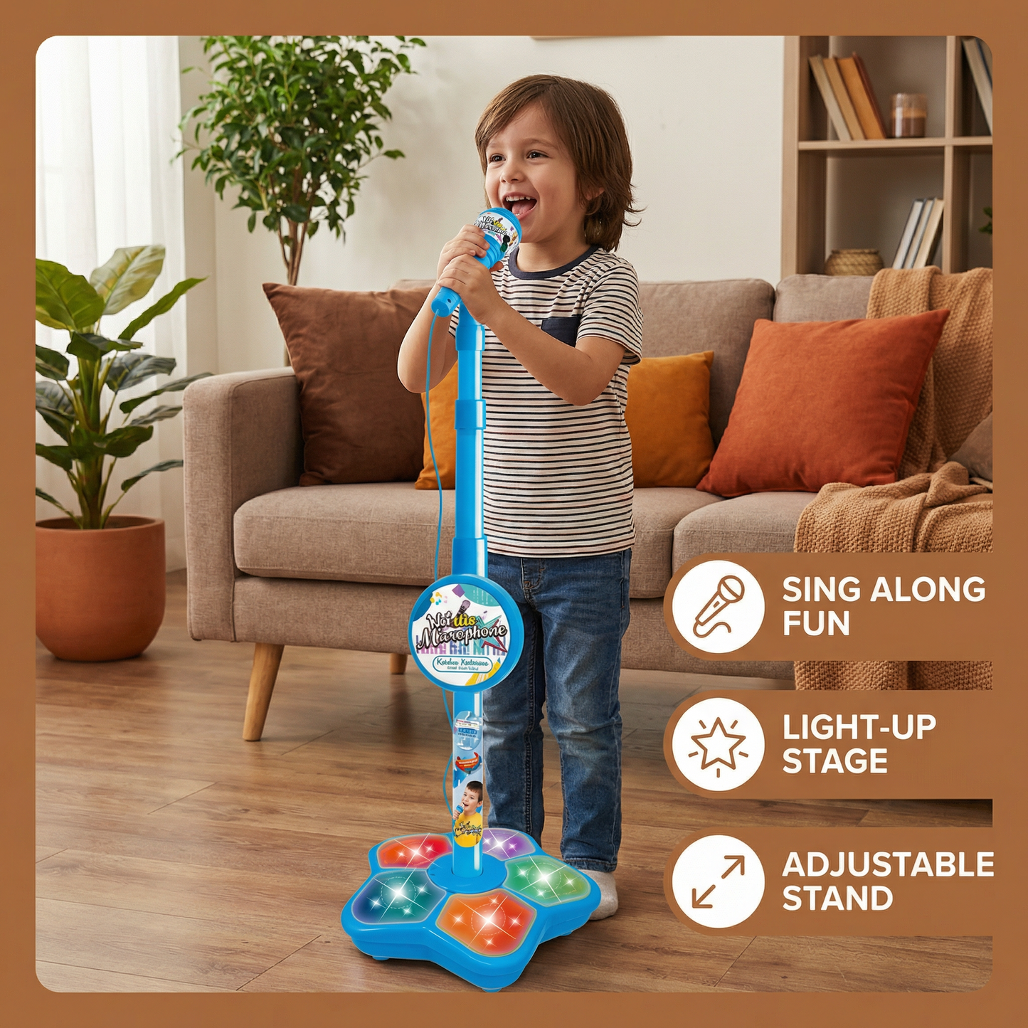 Karaoke Microphone Stand with Built In Speaker and Adjustable Height for Kids