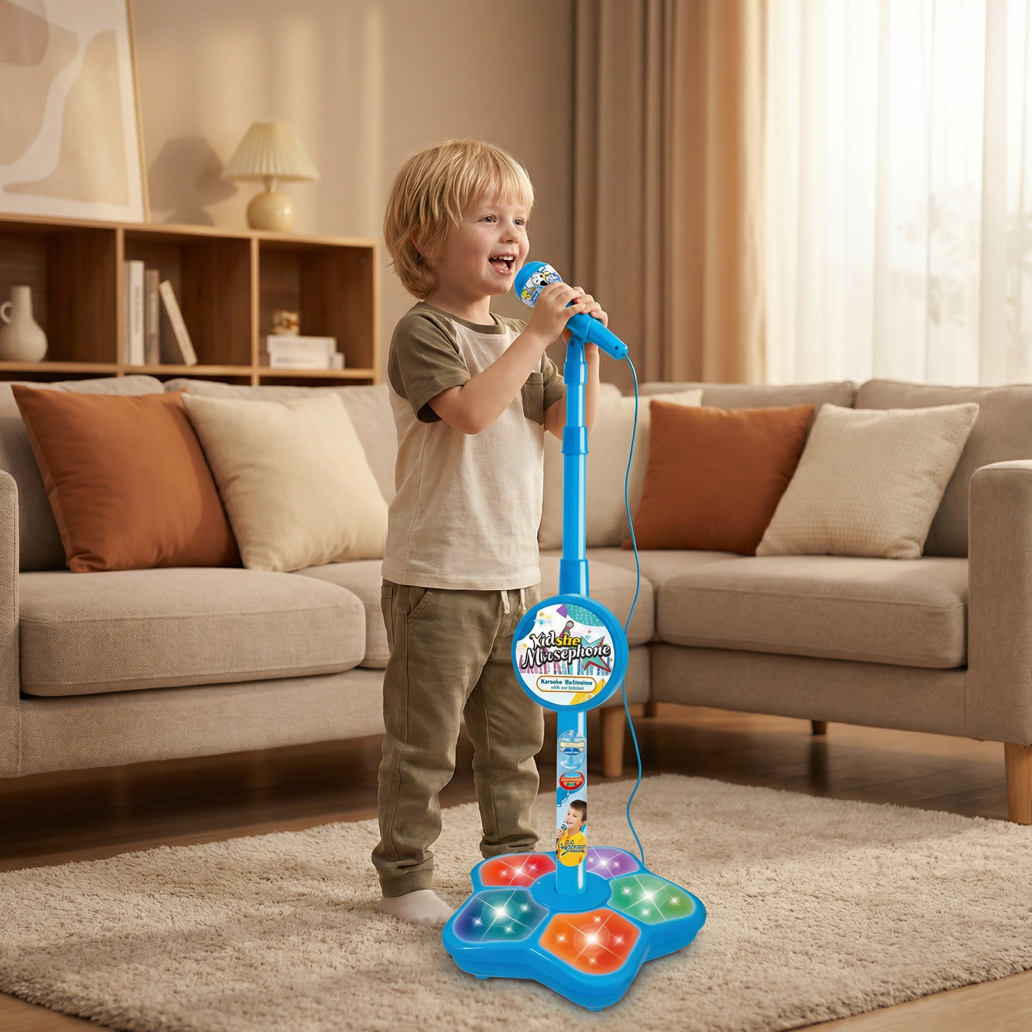 Karaoke Microphone Stand with Built In Speaker and Adjustable Height for Kids