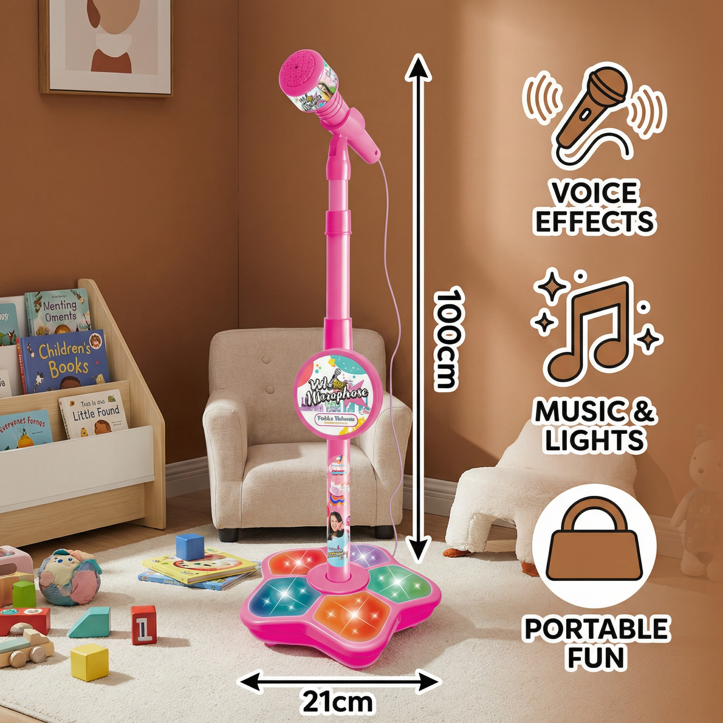 Karaoke Microphone Stand with Built In Speaker and Adjustable Height for Kids