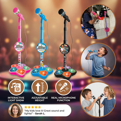 Karaoke Microphone Stand with Built In Speaker and Adjustable Height for Kids