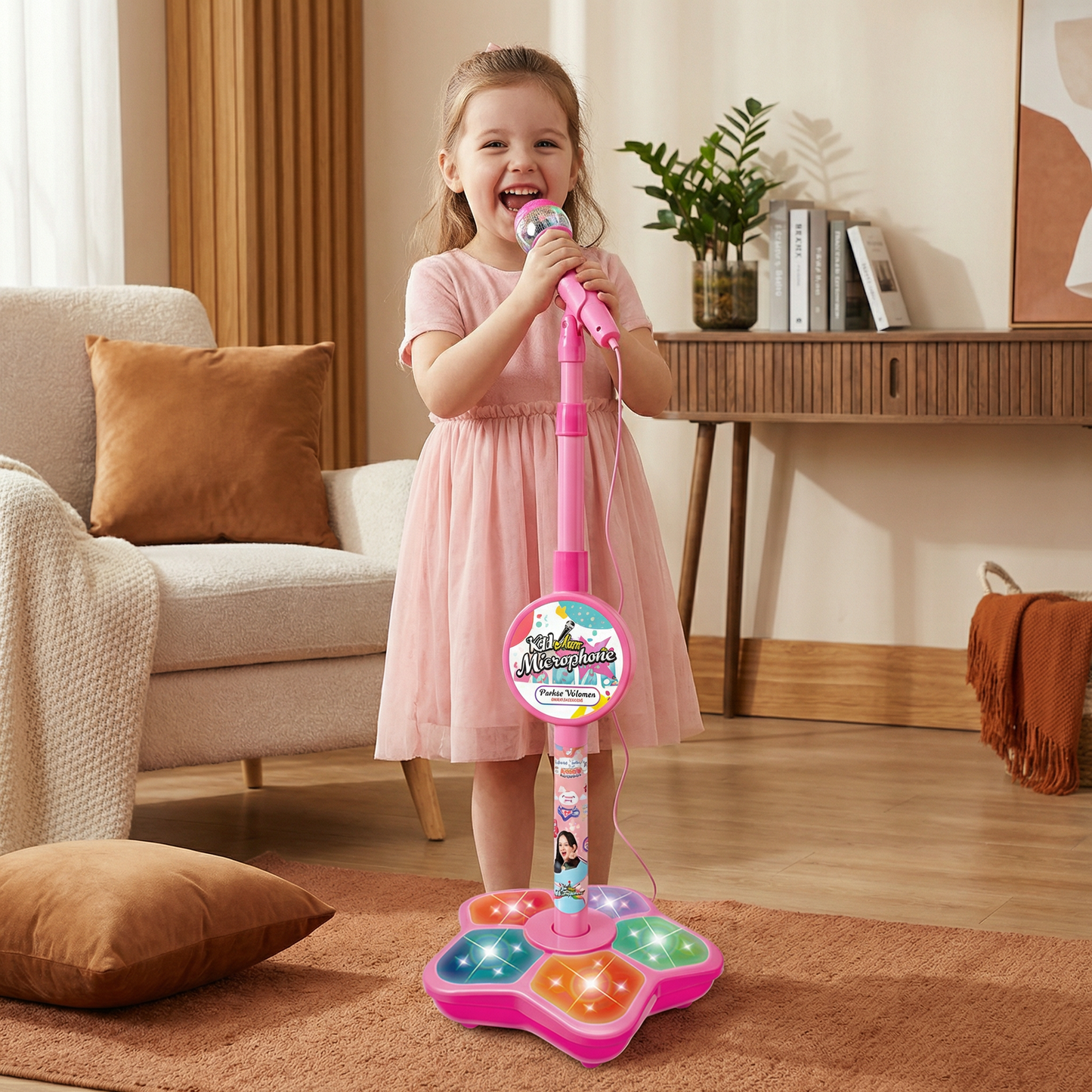 Karaoke Microphone Stand with Built In Speaker and Adjustable Height for Kids