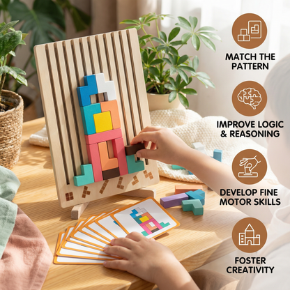 Wooden Shape Matching Block Set for Pattern Play and Quiet Classroom Use