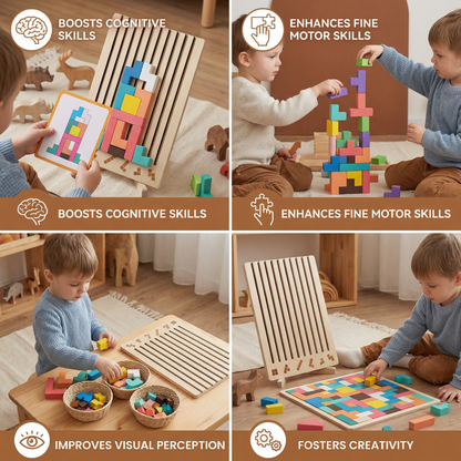 Wooden Shape Matching Block Set for Pattern Play and Quiet Classroom Use