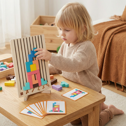 Wooden Shape Matching Block Set for Pattern Play and Quiet Classroom Use