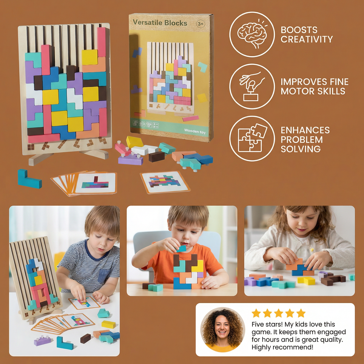 Wooden Shape Matching Block Set for Pattern Play and Quiet Classroom Use
