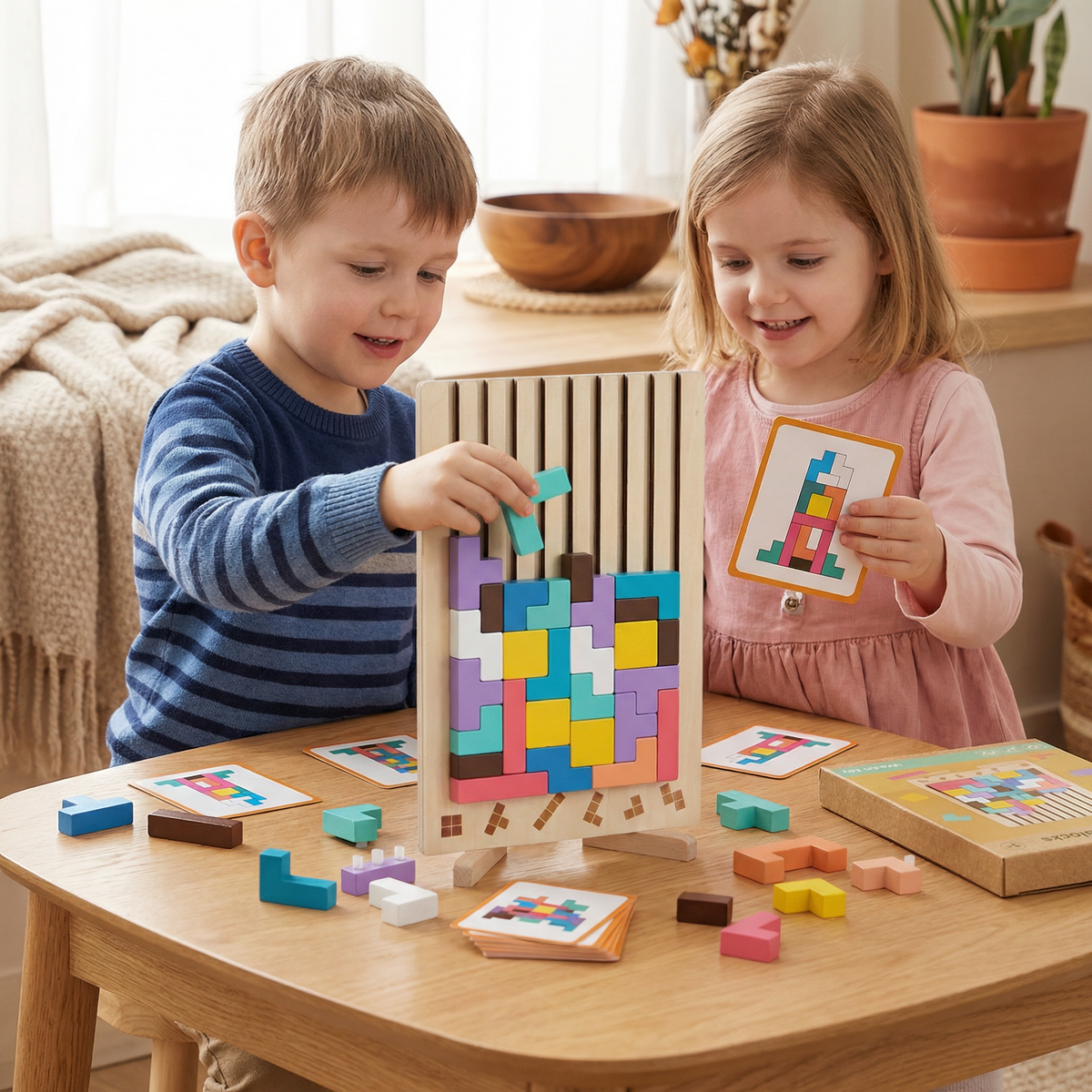 Wooden Shape Matching Block Set for Pattern Play and Quiet Classroom Use