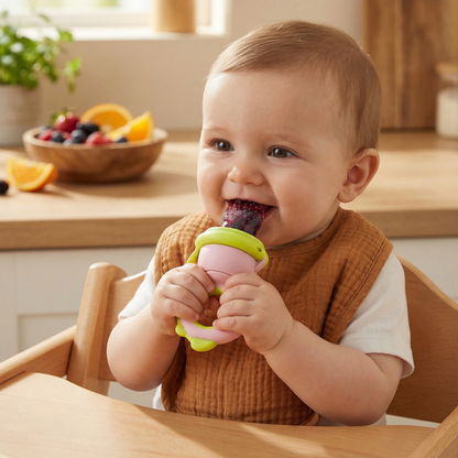 Silicone Baby Fruit Feeder with Push Plunger and Soft Chewable Tip