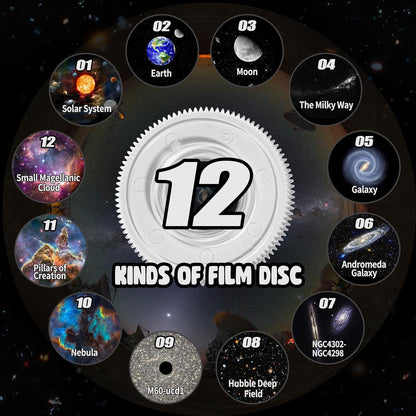 Galaxy Projector with 12 Film Discs and 360 Degree Rotating Base