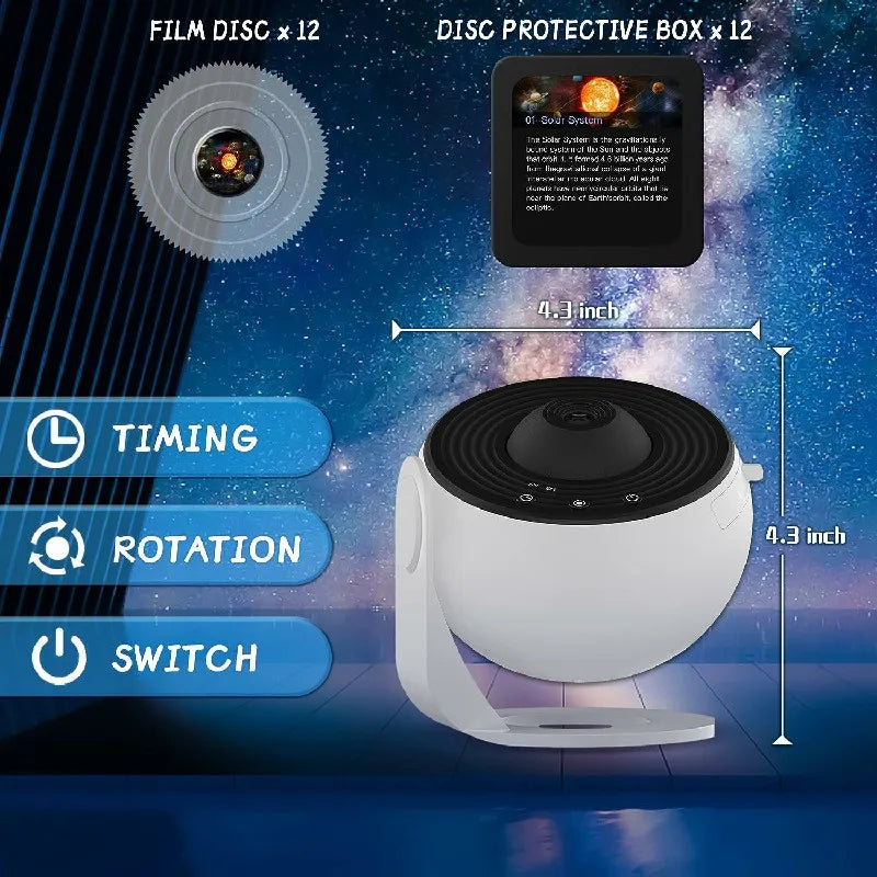 Galaxy Projector with 12 Film Discs and 360 Degree Rotating Base